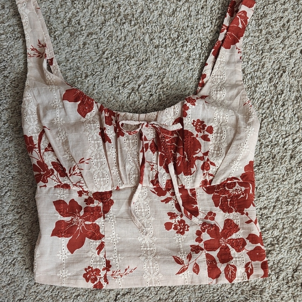 2/ $10. Elegant Floral Burnt Orange And NudeWomen's Tank Top, Nwot